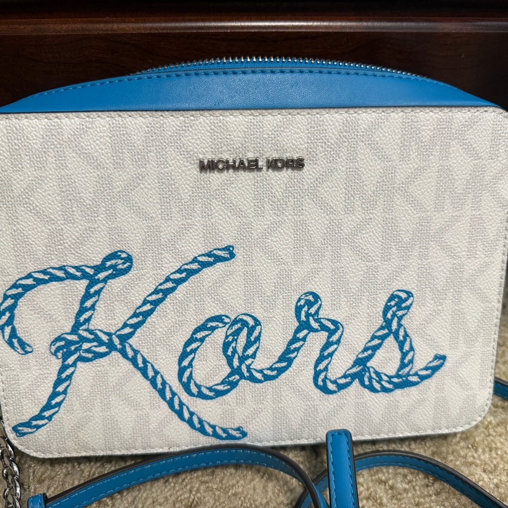 Michael Kors White and Blue Crossbody Bag